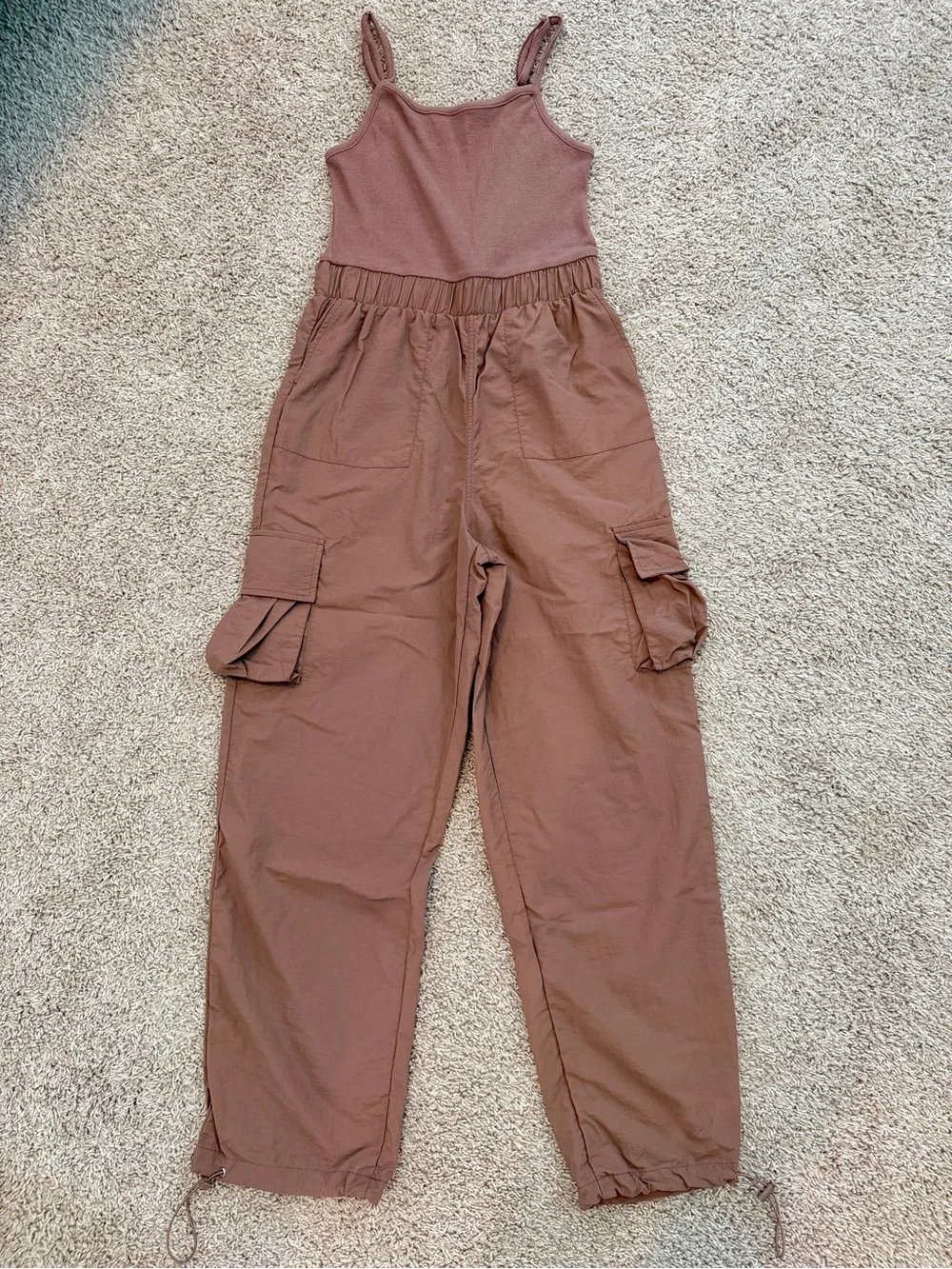 Dusty Rose Cargo Jumpsuit with Drawstring Ankles